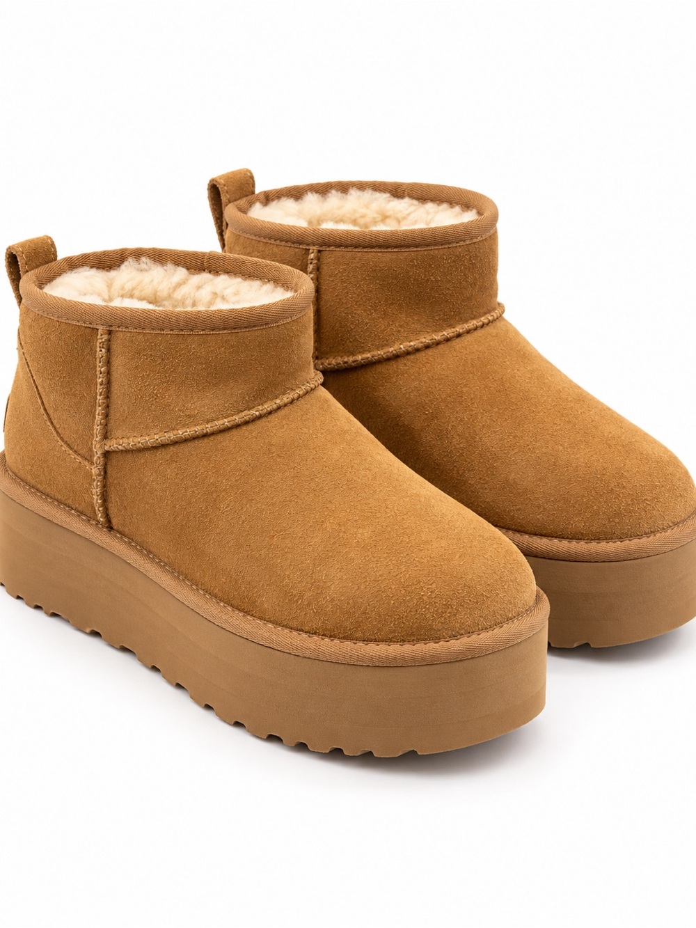 Women's Uggs Shearling-Lined Suede Platform Ankle Boots - Tan